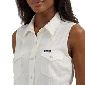 Wrangler Retro Women's Sleeveless White Geo Print Western Snap Shirt